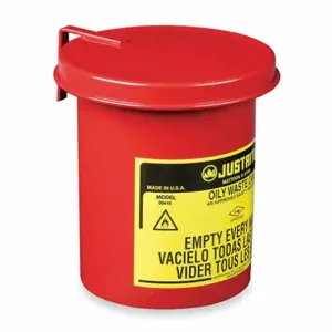 JUSTRITE 09410 Oily Waste Can, Hand operated, 1/2 Gallon, 117mm Dia., 165mm Length, Red | AD8KGQ JCN09410RD, 9410