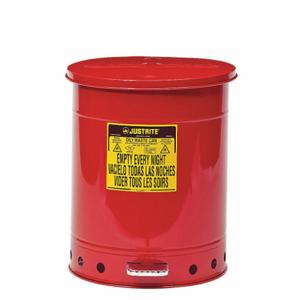 JUSTRITE 09500 Oily Waste Can, Foot Operated, Red, 53L, 408mm Dia., 514mm Length, Red | AC8JAW JCN09500RD, 9500