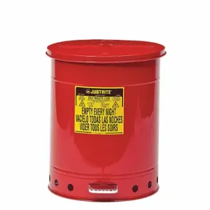 JUSTRITE 09500 Oily Waste Can, Foot Operated, Red, 53L, 408mm Dia., 514mm Length, Red | AC8JAW JCN09500RD, 9500