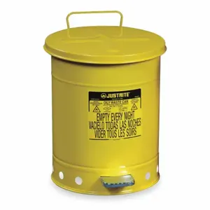 JUSTRITE 09501 Oily Waste Can, Foot Operated, 53L, 408mm Dia., 524mm Length, Yellow | AC3EUG JCN09501YL, 9501