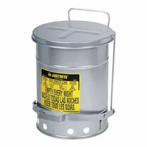 JUSTRITE 09504 Oily Waste Can, Foot Operated, 53L, 408mm Dia., 514mm Length | AC3EUL JCN09504SI, 9504