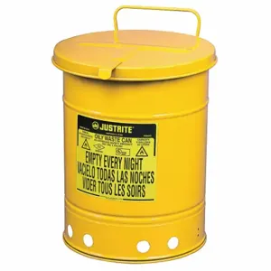 JUSTRITE 09511 Oily Waste Can, 14 Gallon, Steel, Yellow | AA4ZTZ 13M350