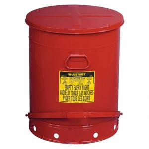 JUSTRITE 09700 Oily Waste Can, Foot operated, 21 Gallon, 467mm Dia., 595mm Length, Red | AE3BDC JCN09700RD, 9700