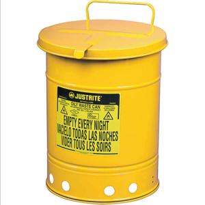 JUSTRITE 09711 Oily Waste Can, 21 Gallon, Steel, Yellow | AA4ZUA 13M351