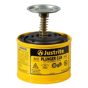 JUSTRITE 10018 Plunger Dispensing Can, 1 Pint, Steel, Yellow | AA4ZUB JUT10018YL