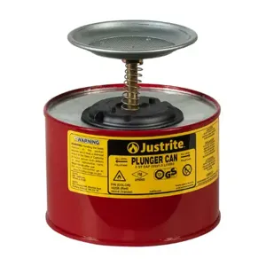 JUSTRITE 10208 Plunger Dispensing Can, 1/2 Gallon, Galvanised Steel, Red | AE7WFD JUT10208RD