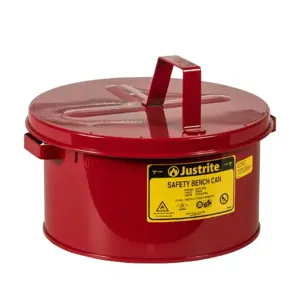 JUSTRITE 10575 Bench Can with Perforated Dasher Plate, 2 Gallon, Galvanised Steel, Red | AD2NYB JUT10575RD