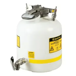 JUSTRITE 12770 HPLC Safety Disposal Can, Disposal Poly With Faucet, 5 Gallon, White | CD8CDR