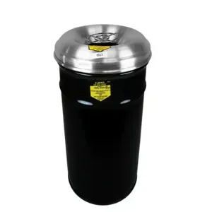 JUSTRITE 26626K Waste Receptacle for Cigarette Disposal, 6 Gallon, Aluminum Head With Grill Guard, Black | AD2NLV 3RYY4