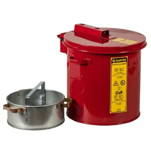 JUSTRITE 27711 Wash Tank With Basket, Benchtop, 1 Gallon, Self-Close Cover with Fusible Link, Steel, Red | AD2EGW 3NPX9