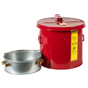 JUSTRITE 27712 Wash Tank With Basket, Benchtop, 2 Gallon, Self-Close Cover with Fusible Link, Steel, Red | AD2EGX 3NPY1