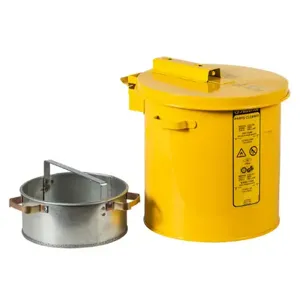 JUSTRITE 27811 Wash Tank With Basket, 1 Gallon, Self-Close Cover with Fusible Link, Steel, Yellow | CD8CFP