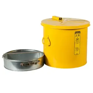 JUSTRITE 27816 Wash Tank With Basket, 6 Gallon, Self-Close Cover with Fusible Link, Steel, Yellow | CD8CFT