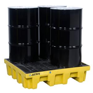 JUSTRITE 28634 Drum Spill Containment Pallet, 4 Drums, Yellow | AE2CXT JEN28634YL