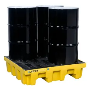 JUSTRITE 28636 Square Plastic Pallet For 4 Drums With Drain, Yellow | AE2CXV JEN28636YL