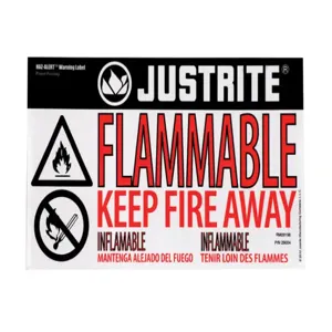 JUSTRITE 29004 Flammable Warning Label, 5-1/2 Inch Height | AA4ZWV 13M424