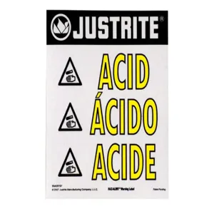 JUSTRITE 29006 Acid Warning Label, 11 Inch Height x 10 Inch Width | AA4ZWX 13M426