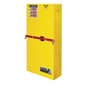 JUSTRITE 29884Y Flammable Safety Cabinet, 45 Gallon, 2 Shelves, 2 Doors, Manual Close, Yellow | AA8WBC 1AKG3