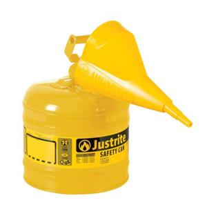 JUSTRITE 7120210 Safety Can, Flame Arrester, Type I, 2 Gallon, 13-3/4 Inch Height,Yellow | AA4ZYK 13M461