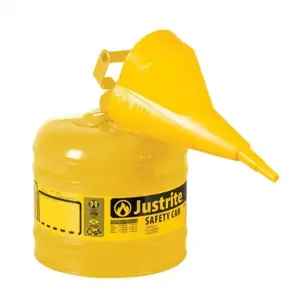 JUSTRITE 7120210 Safety Can, Flame Arrester, Type I, 2 Gallon, 13-3/4 Inch Height,Yellow | AA4ZYK 13M461