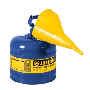 JUSTRITE 7120310 Safety Can, Flame Arrester, Type I, 2 Gallon, 13-3/4 Inch Height, Blue | AA4ZYM 13M463