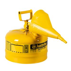 JUSTRITE 7125210 Safety Can, Flame Arrester, Type I, 2-1/2 Gallon, Yellow | AA4ZYT 13M468