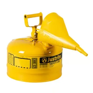 JUSTRITE 7125210 Safety Can, Flame Arrester, Type I, 2-1/2 Gallon, Yellow | AA4ZYT 13M468