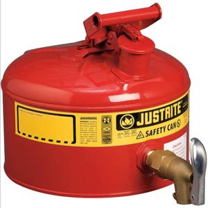 JUSTRITE 7225140 Safety Can For Laboratories, Faucet, Type I, 2-1/2 Gallon, Red | AE4LYN JCN7225140, 7225140Z