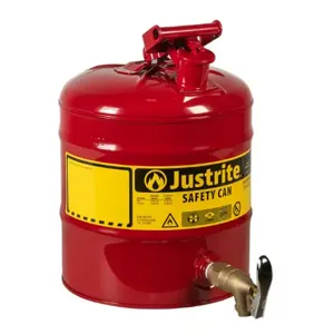 JUSTRITE 7150150 Safety Can, Rigid Bottom Brass Faucet, Type I, 5 Gallon, Red | AB4LFH JCN7150150, 7150150Z