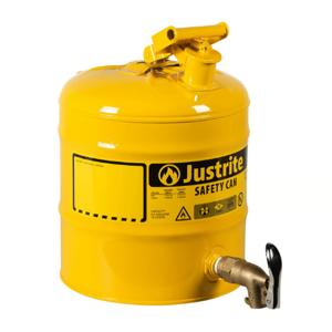 JUSTRITE 7150250 Safety Can, Type I, 5 Gallon, 16-7/8 Inch Height, Rigid Bottom Brass Faucet, Yellow | AA4ZZC JCN7150250, 7150250Z