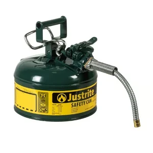 JUSTRITE 7210420 Safety Can, 5/8 Inch Metal Hose, Type II, 10-1/2 Inch Height, Green | AD2DTU 3NKK5