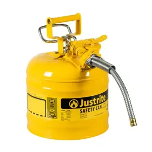 JUSTRITE 7220220 Safety Can, 5/8 Inch Metal Hose, Type II, 13-1/4 Inch Height, Yellow | AD2DTY JCN7220220, 7220220Z