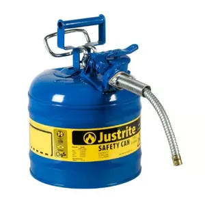 JUSTRITE 7220320 Safety Can, 5/8 Inch Metal Hose, Type II, 13-1/4 Inch Height, Blue | AD2DTW 3NKL1