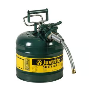 JUSTRITE 7220420 Safety Can, 5/8 Inch Metal Hose, Type II, 13-1/4 Inch Height, Green | AD2DTX 3NKL2