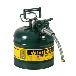 JUSTRITE 7220420 Safety Can, 5/8 Inch Metal Hose, Type II, 13-1/4 Inch Height, Green | AD2DTX 3NKL2