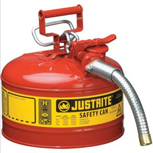 JUSTRITE 7225120 Steel Safety Can, 5/8 Inch Metal Hose For Flammable, Type II, 2.5 Gallon, 9.5L, Red | CH6GLF