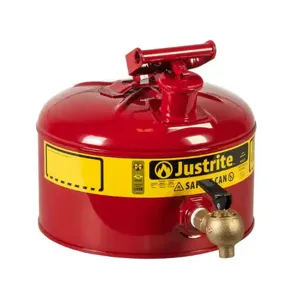 JUSTRITE 7225140 Safety Can For Laboratories, Faucet, Type I, 2-1/2 Gallon, Red | AE4LYN JCN7225140, 7225140Z