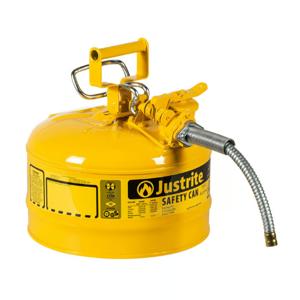 JUSTRITE 7225220 Safety Can, 5/8 Inch Metal Hose, Type II, 12 Inch Height, Yellow | AA4ZZG 13M481