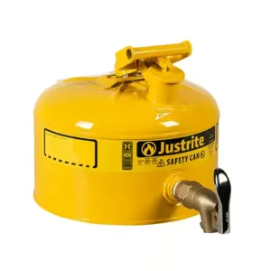 JUSTRITE 7225250 Safety Can, Type I, 2-1/2 Gallon, Rigid Bottom Brass Faucet, Yellow | AA4ZZJ JCN7225250, 7225250Z