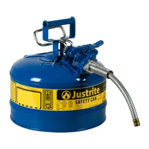 JUSTRITE 7225320 Safety Can, 5/8 Inch Metal Hose, Type II, 12 Inch Height, Blue | AA4ZZK 13M484