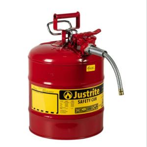 JUSTRITE 7250120 Steel Safety Can, 5/8 Inch Metal Hose, Type II, 5 Gallon, 19L, 5/8 Inch Size, Red | CH6GLK