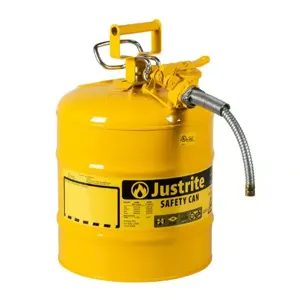 JUSTRITE 7250220 Safety Can, 5/8 Inch Metal Hose, Type II, 17-1/2 Inch Height, Yellow | AA4ZZM 13M486