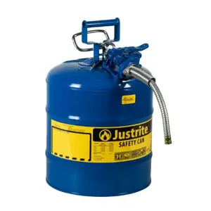 JUSTRITE 7250320 Safety Can, 5/8 Inch Metal Hose, Type II, 5/8 Inch Size, 5 Gallon, Blue | CD8CLB