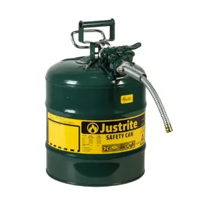 JUSTRITE 7250420 Safety Can, 5/8 Inch Metal Hose, Type II, 17-1/2 Inch Height, Green | AA4ZZN 13M487