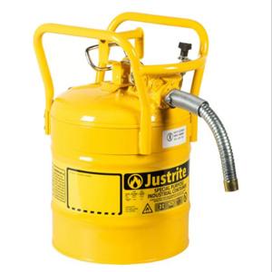 JUSTRITE 7350210 Dot Safety Can, 5/8 Inch Metal Hose, Type II, 17-1/2 Inch Height, Yellow | AA4ZZT 13M491