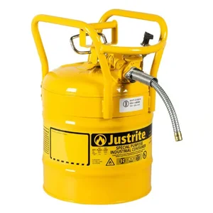 JUSTRITE 7350210 Dot Safety Can, 5/8 Inch Metal Hose, Type II, 17-1/2 Inch Height, Yellow | AA4ZZT 13M491