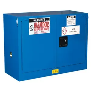 JUSTRITE 861728 Hazardous Material Cabinet, Self Close, 17 Gallon, Royal Blue | CD8CLK 8617281