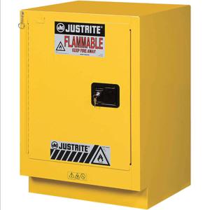 JUSTRITE 882410 Sicherheitsschrank für brennbare Stoffe, 15 Gallonen, 1 Regal, 1 Tür, manuelles Schließen, Gelb | AA4ZZW 13M494