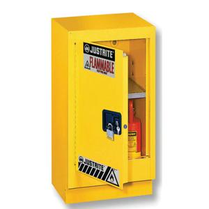 JUSTRITE 882410 Flammable Safety Cabinet, 15 Gallon, 1 Shelf, 1 Door, Manual Close, Yellow | AA4ZZW 13M494