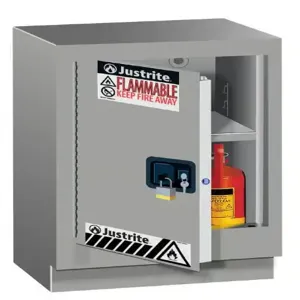 JUSTRITE 882414 Flammable Safety Cabinet, 15 Gallon, 1 Shelf, 1 Door, 24 Inch Size, Silver | CD8CMC